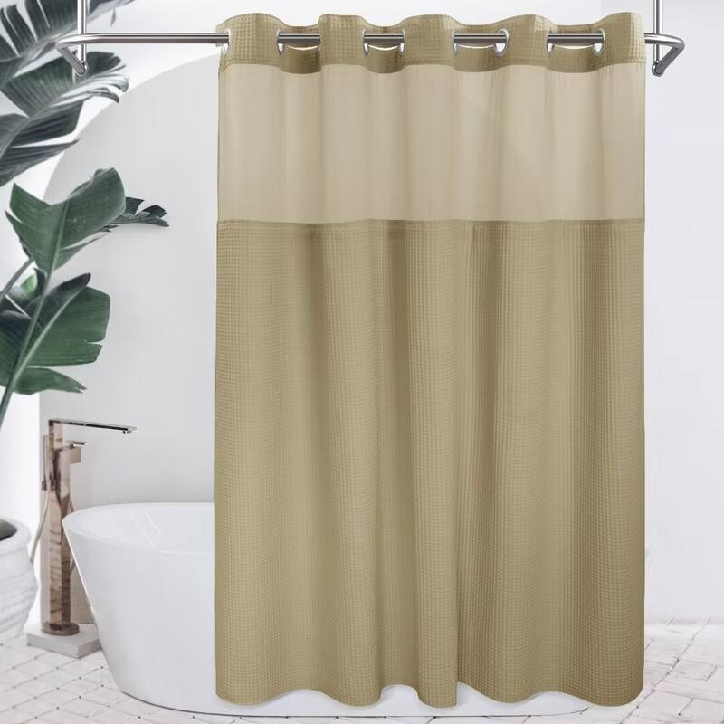 Cotton Blend Honeycomb Waffle Weave Shower Curtain with Snap-in Liner