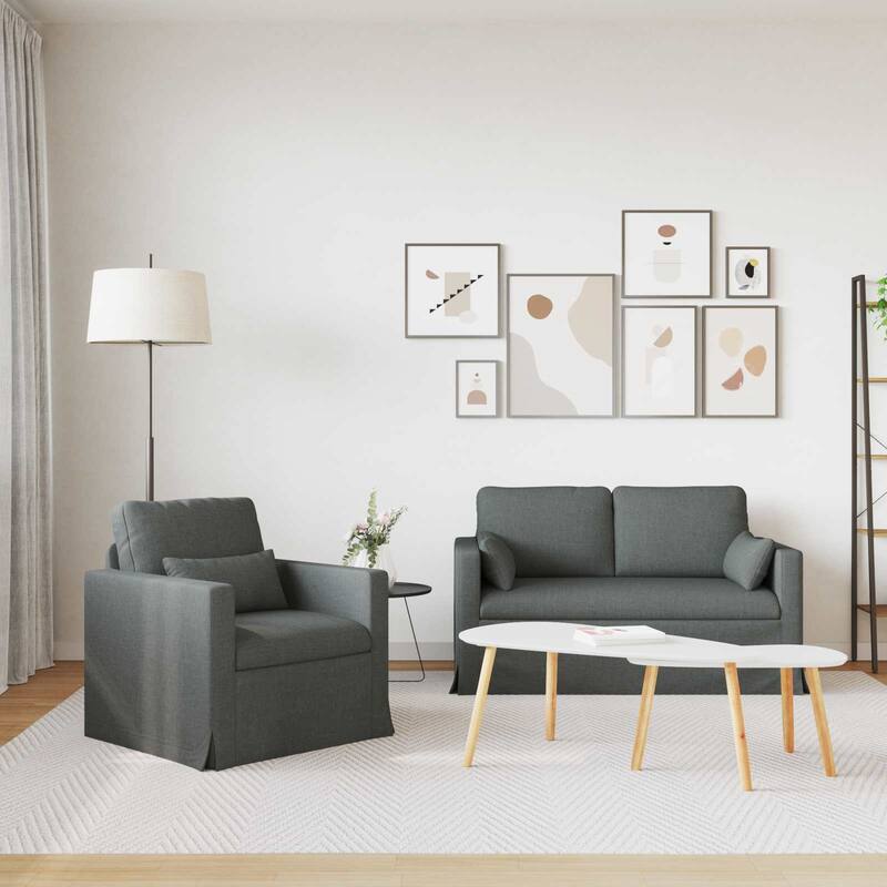 vidaXL Sofa 2 pcs Dark Grey in Fabric