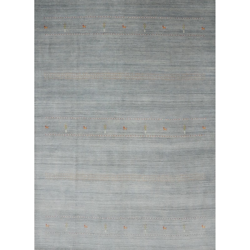 Hand Knotted Oriental 100% Wool Carpet Tribal Animal Pictorial Greys & Charcoal Gabbeh Area Rug - 9' 1'' X 9' 1''