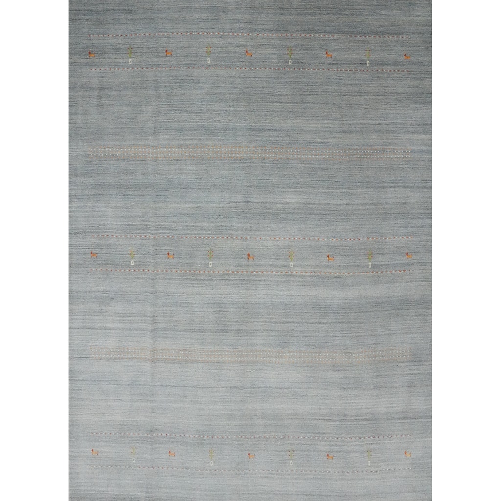 Hand Knotted Oriental 100% Wool Carpet Tribal Animal Pictorial Greys & Charcoal Gabbeh Area Rug - 9' 1'' X 9' 1''