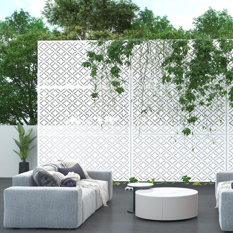Metal Privacy Screen Wall Decoration Free Standing-6.3 ft. H X 4 ft. W - Palace - White