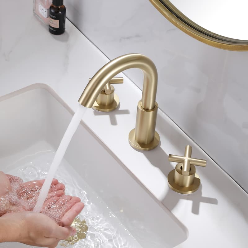 8.3"H Solid Brass Widespread 2-handle Bathroom Sink Faucet with Pop-Up Drain Assembly