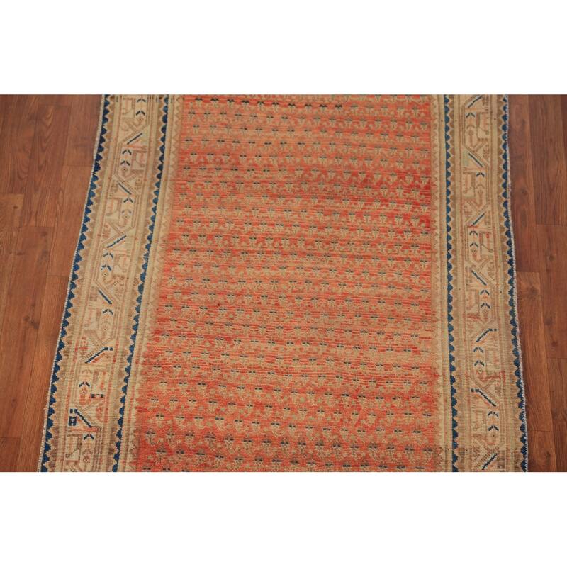 Hand Knotted Oriental 100% Wool Carpet Traditional All-Over Oranges & Rust Botemir Runner Rug - 10' 2'' X 3' 7''