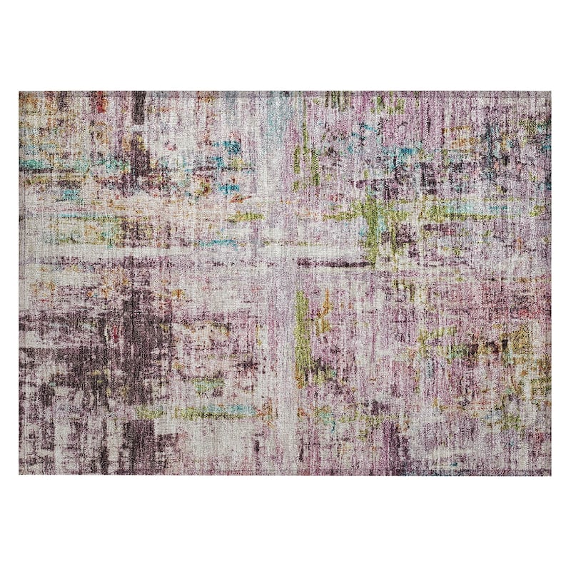 Machine Washable Indoor/ Outdoor Abstract Contemporary Chantille Rug