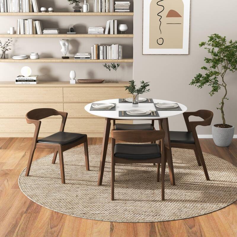 GDFStudio - Paloma Mid-Century Modern Round Solid Wood Dining Table for Kitchen, Dining Room, Dinette, Breakfast