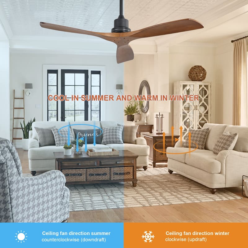 Sofucor 52" Indoor Wood Ceiling Fan Light with Remote, Integrated Light Optional