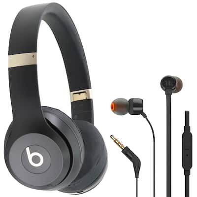 Beats by Dr. Dre Beats Solo 4 Wireless On-Ear Headphones (Black & Gold) + JBL T110 in Ear Headphones Black