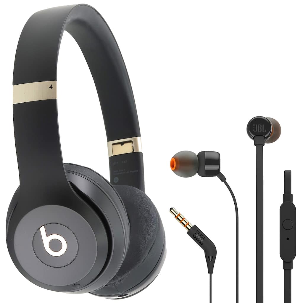 Beats by Dr. Dre Beats Solo 4 Wireless On-Ear Headphones (Black & Gold) + JBL T110 in Ear Headphones Black