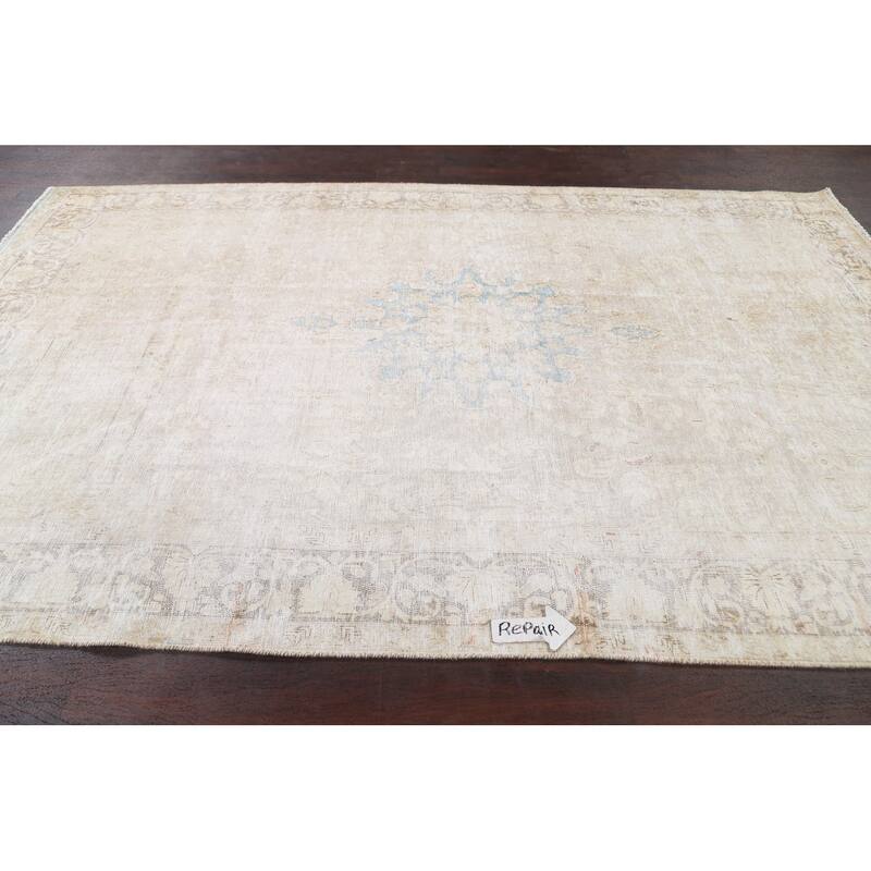 Muted Distressed Kerman Persian Area Rug Wool Hand-knotted Carpet - 6'3" x 9'11"