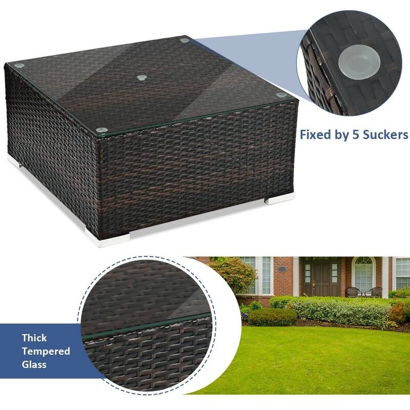 5Pcs Patio Rattan Furniture Set with Coffee Table - 29" x 29" x 23.5" (L x W x H)