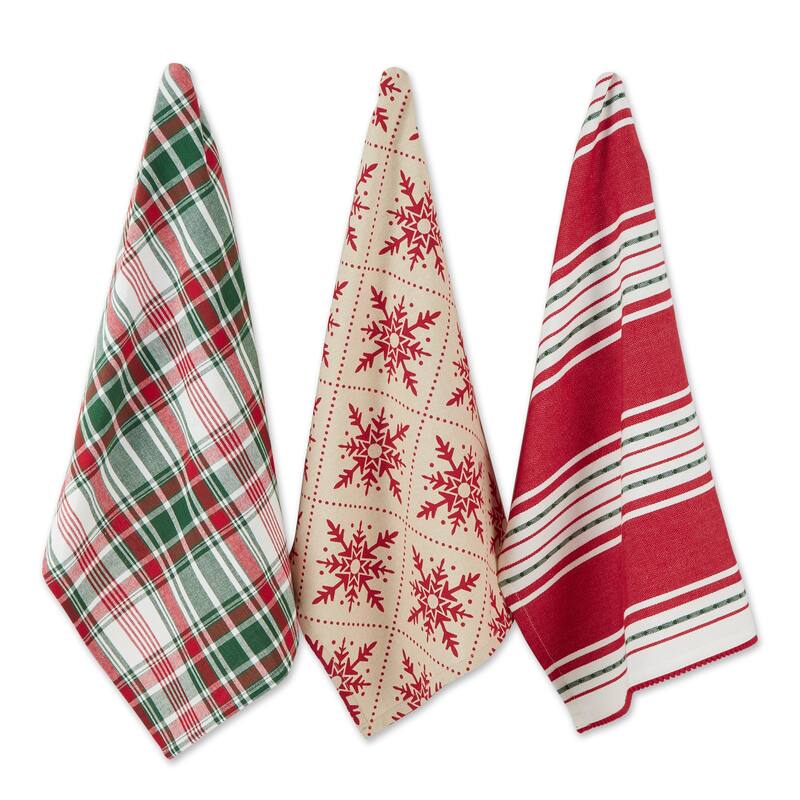 DII Asst Holiday Dishtowel (Set of 3) - Assorted Dishtowel Set, 18x28" - Scandinavian Snowflakes
