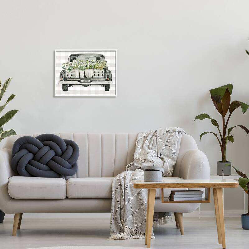 Stupell White Flower Blossoms Farm Truck Country Transportation Framed Giclee Art Design By Cindy Jacobs