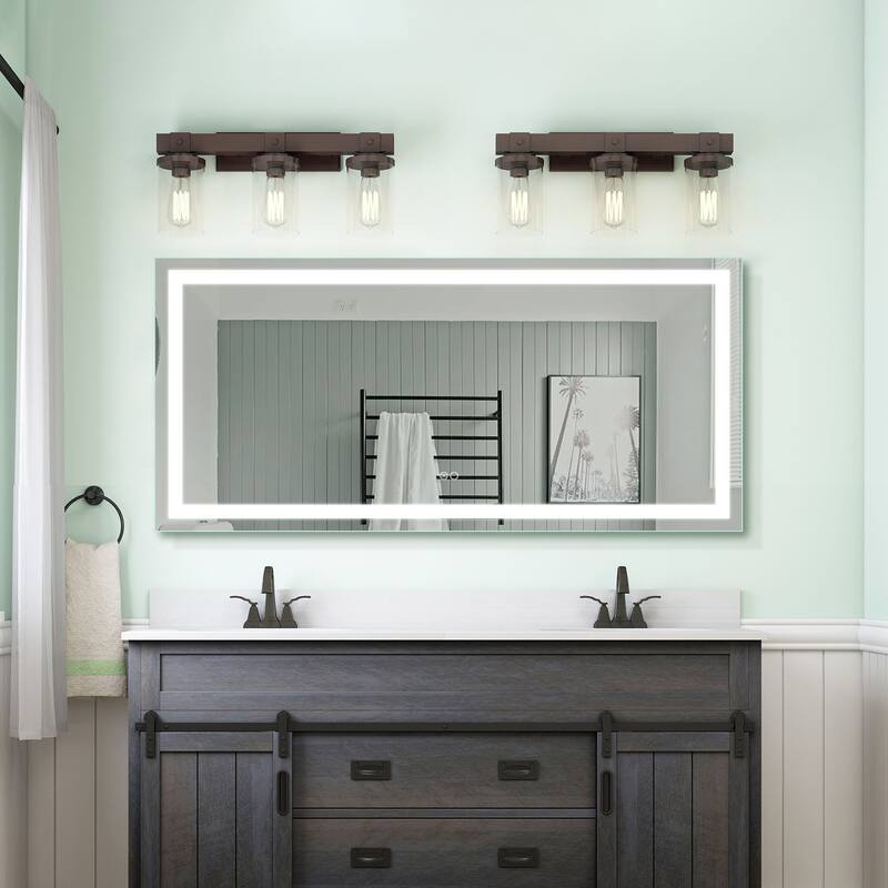 28'' H x 60'' W LED Bathroom Frameless Mirror Anti-Fog With Touch Switch Memory(Horizontal/Vertical) - Silver