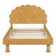 preview thumbnail 9 of 13, Full Size Cookie-Shaped Kids Bed with LED Light & Upholstered Curved Headboard, Walnut