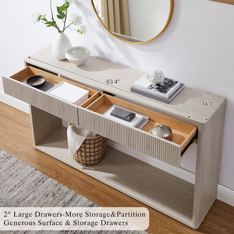 63" Modern Fluted 2 Drawers Entryway Table, Console Table, Sofa Table