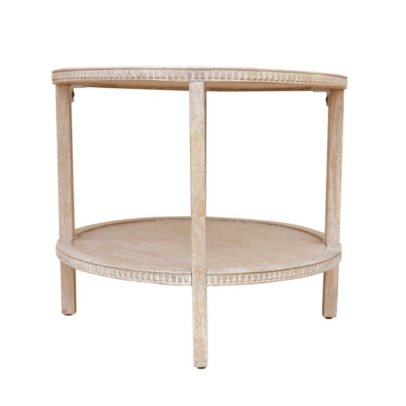 Rohan 28-inch Round Mango Hardwood Side Table with Shelf