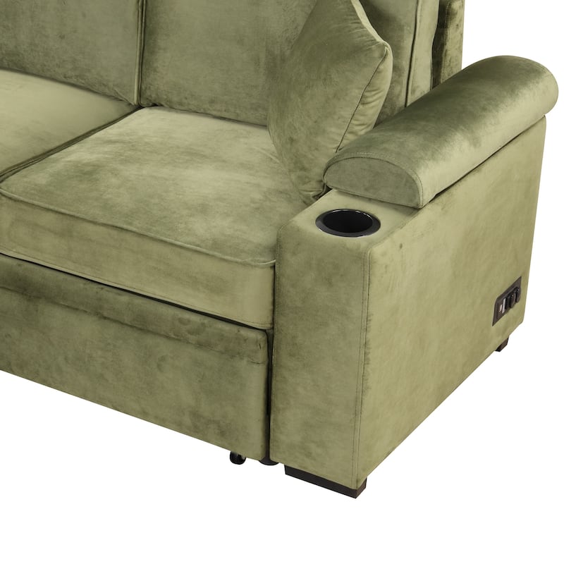 84.75" Velvet L-Shaped Sleeper Sofa with Storage