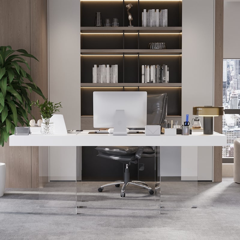 Meeting Desk Computer Desk Sleek Dining to Desk Glass-Leg Elegance