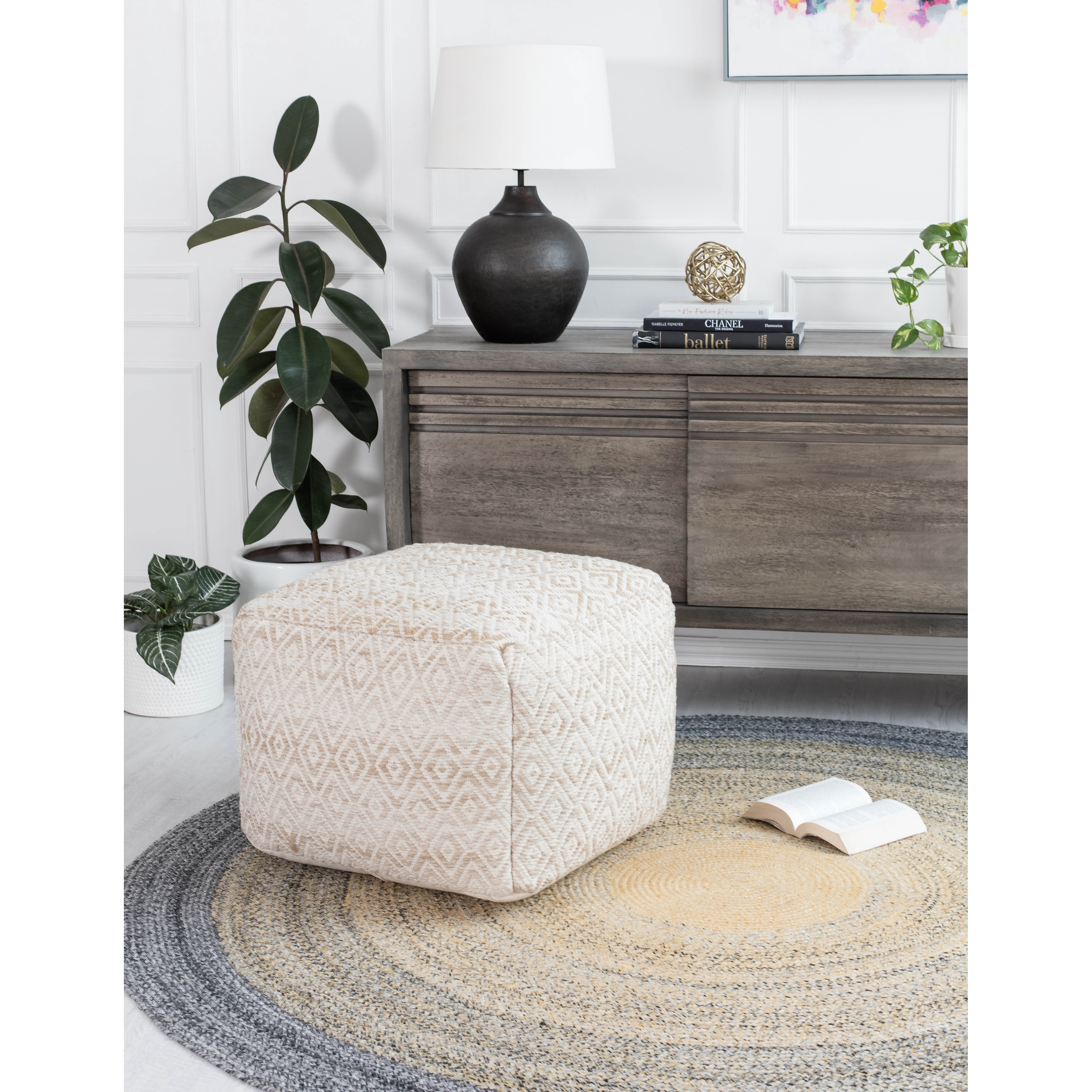 Jani Rhombus 22-inch Brown Square Pouf Ottoman - Handmade
