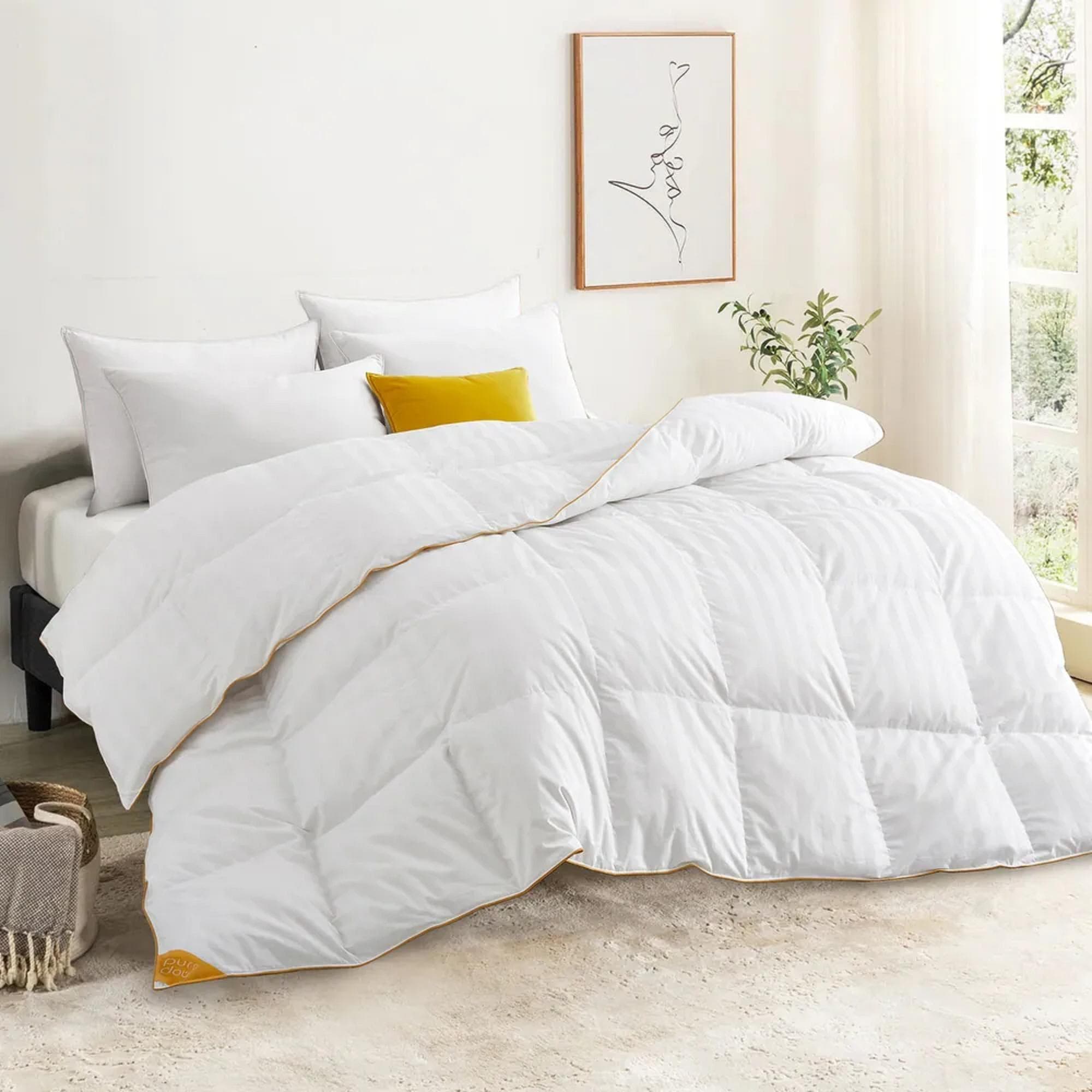 All Season 600 Fill Power 500 TC White Goose Down Comforter Duvet Insert with 100% Cotton Cover