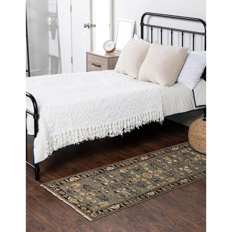 ECARPETGALLERY Hand-knotted Finest Agra Jaipur Teal Wool Rug - 2'5 x 7'10