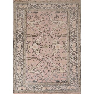 Light Pink Oushak Indian Area Rug Hand-Knotted Wool Carpet - 4'1