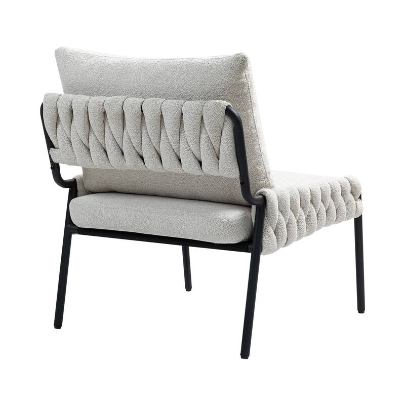 Modern Chair with Braided Upholstery and Metal Frame, Comfortable Armchair, Soft Cushioned Seat and Backrest