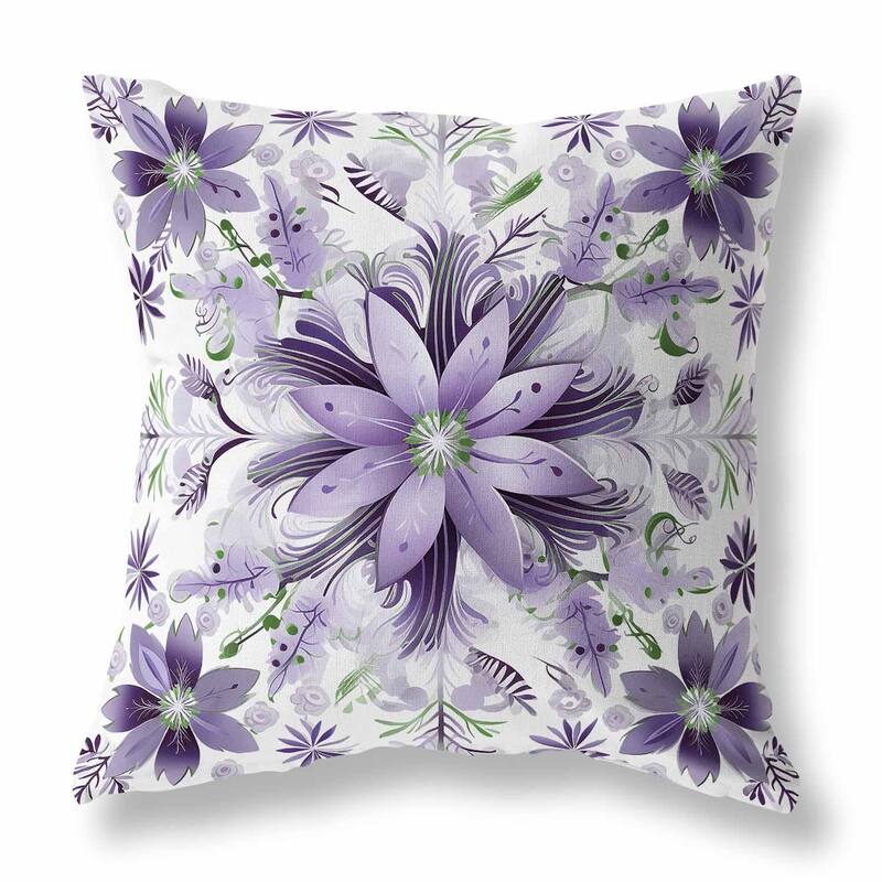 White And Purple Snowy Crest Indoor/Outdoor Throw Pillow Zipper