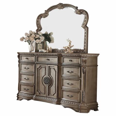 HomeRoots 18" Antique Champagne Wood Poly Resin Dresser wMarble Top
