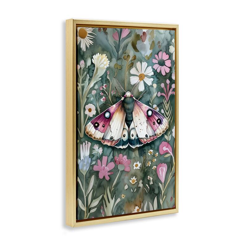 Stupell Beautiful Moth over Florals Framed Floater Canvas Wall Art Design By The Dutch Lady