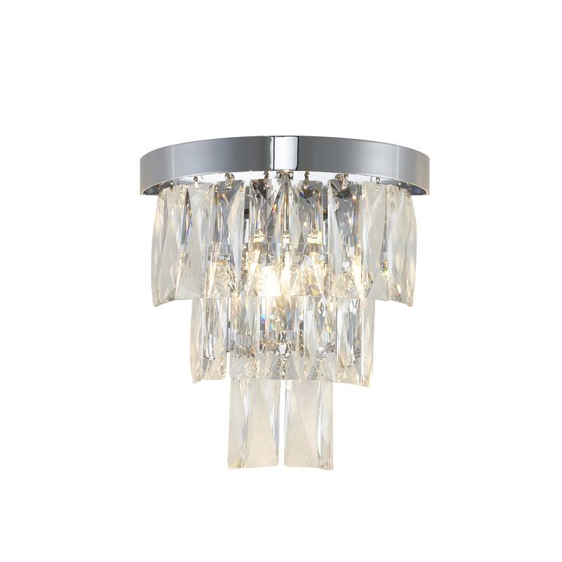 1-Light Chrome Wall Sconce With Clear Hanging Crystals