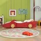 preview thumbnail 9 of 23, Full Size Race Car-Shaped Platform Bed with Wheels Wooden Platform Bed Frame with Support Slats, Twin Floor Bed Red