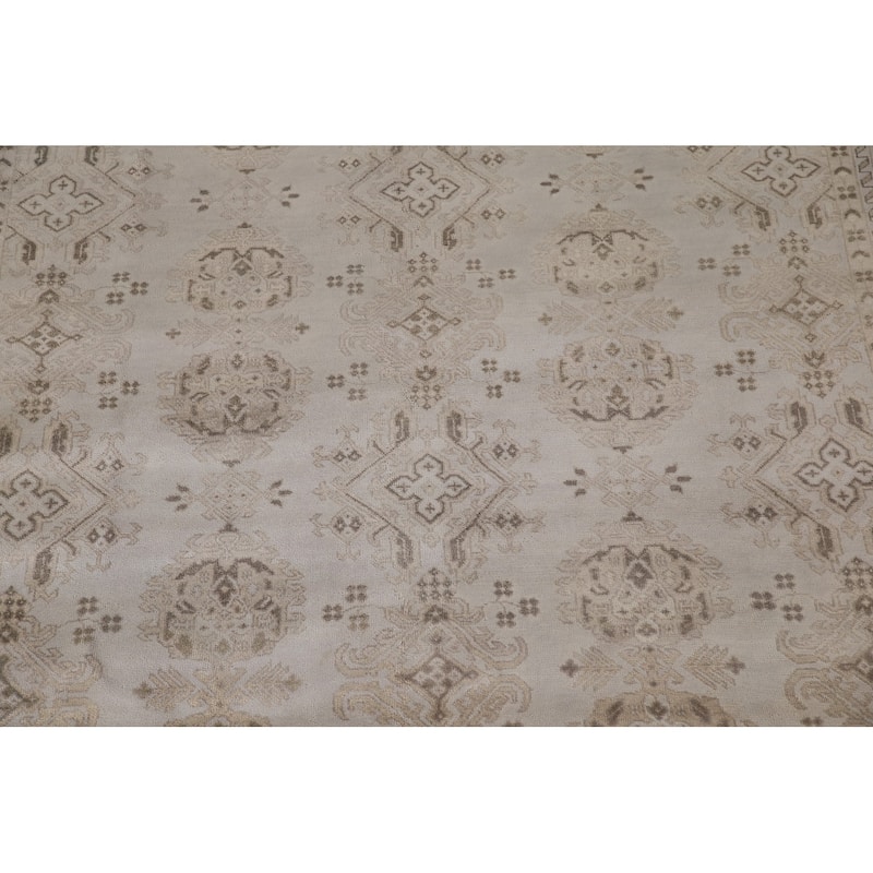 Geometric Oushak Area Rug Hand-Knotted Oriental Wool Carpet - 9'0"x 11'9"