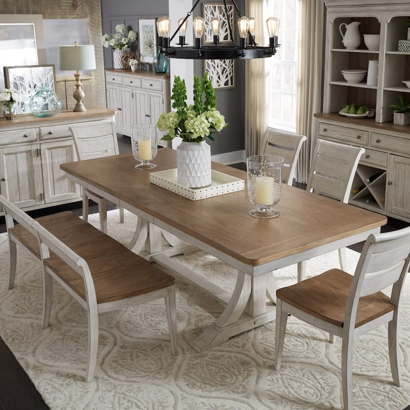 Farmhouse Reimagined Antique White 6 Piece Trestle Set - Antique White