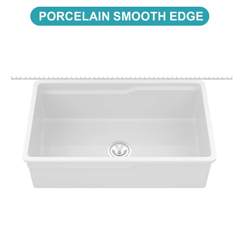 Undermount Workstation Single Bowl Porcelain Fireclay Kitchen Sink - Dual Mount White Fireclay Rectangular Deep Single Bowl