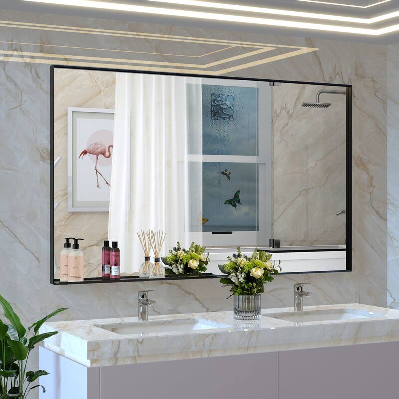 60 inches Rectangular Framed Wall Mounted Mirror with Removable Tray