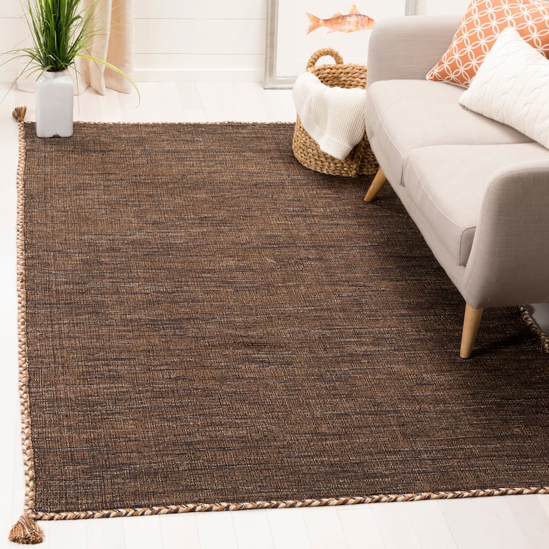 SAFAVIEH Handmade Flatweave Montauk Jahi Plaid Casual Cotton Rug - 4' x 6' - Brown/Black