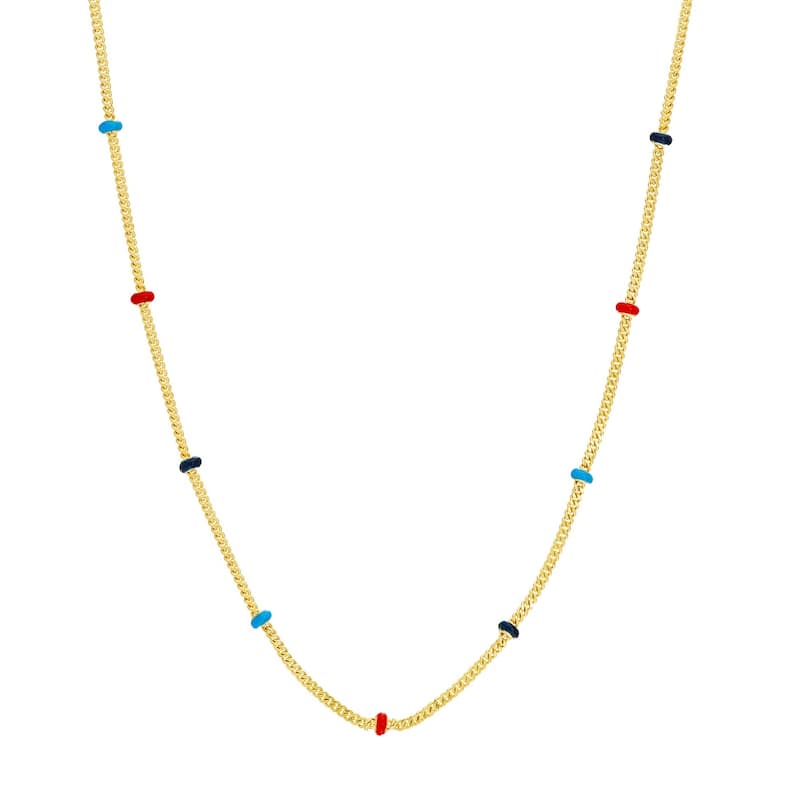 Curata 14k Yellow Gold 18" Enamel Bead Station Saturn Chain Necklace