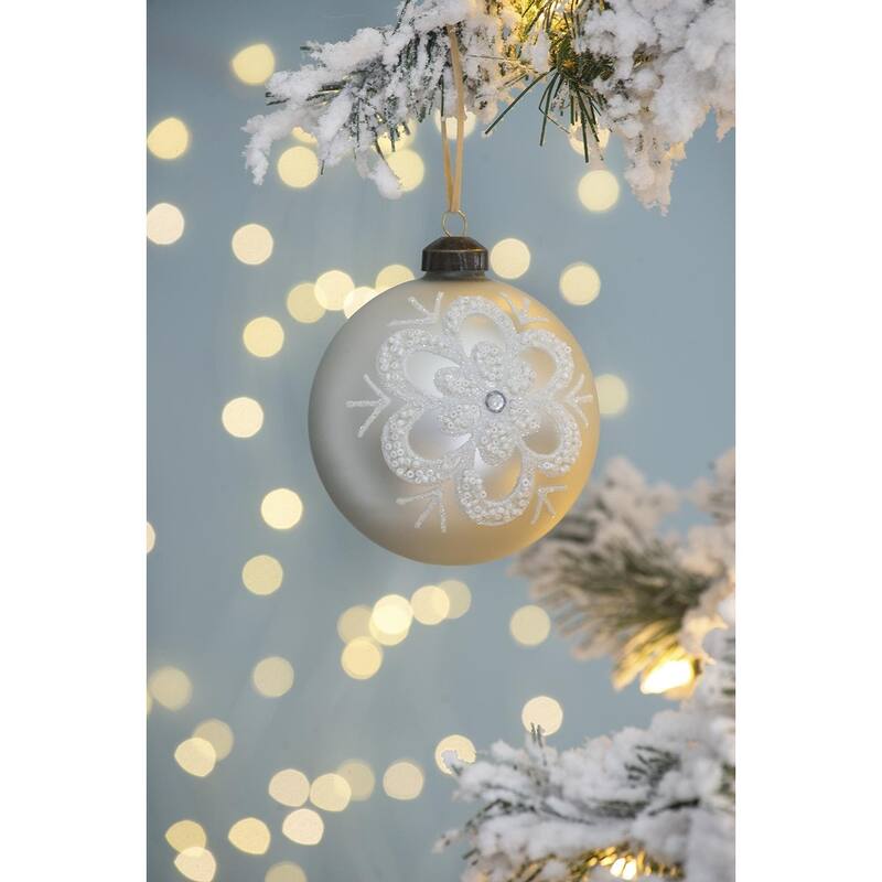D3.9" Christmas Ball Ornaments, Glass Decorative Hanging Ball Christmas Tree Ornaments for Holiday Decorations, Set of 6 - White