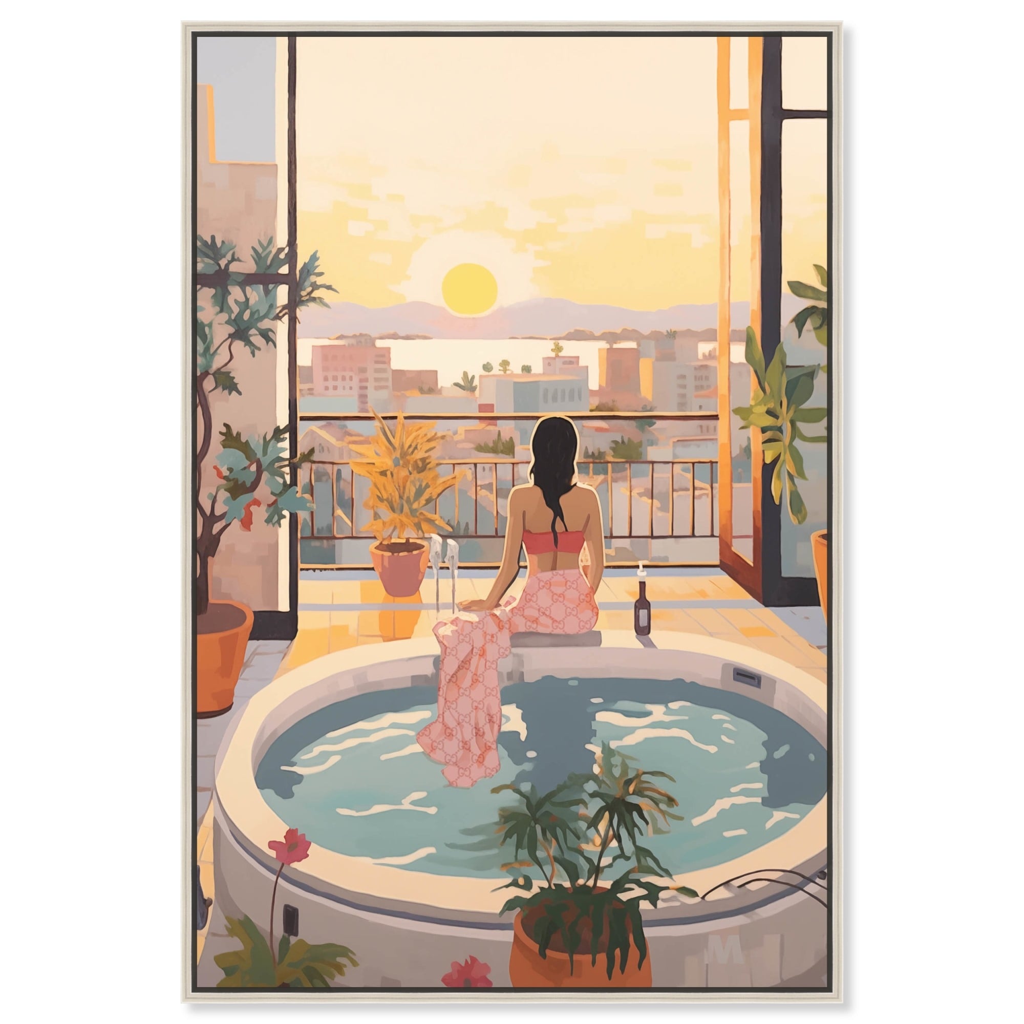 Jacuzzi Sunrise Canvas Tropical Bathroom Wall Art by Art Remedy