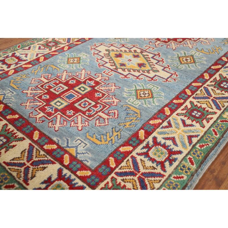 Blue Kazak Foyer Rug Handmade Geometric Accent Wool Carpet - 2'9"x 4'3"