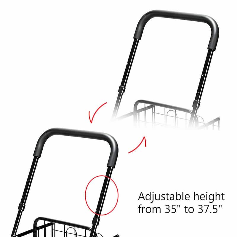 Costway Folding Shopping Cart Jumbo Basket Rolling Utility Trolley - 17'' x 19'' x 35''/37.5''