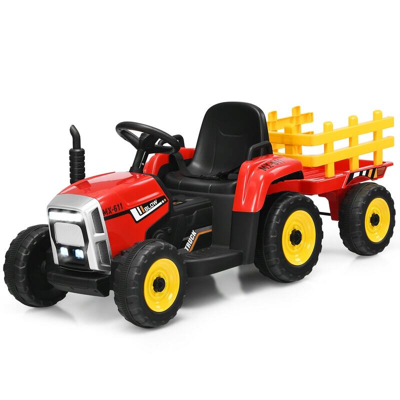 12V Rechargeable Battery Kids Ride-On Tractor with Trailer and Parental Remote Safety Belt - 53" x 20" x 20.5"