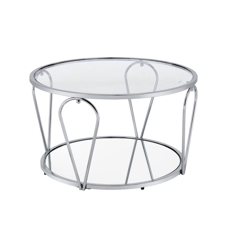 Gable Glam 2-Piece Glass Top Coffee Table Set with Shelf by Furniture of America