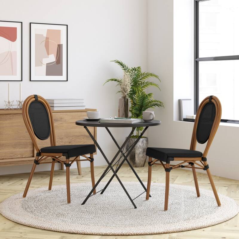 Stacking Bistro Chairs with Metal Frames - Black/Natural Frame
