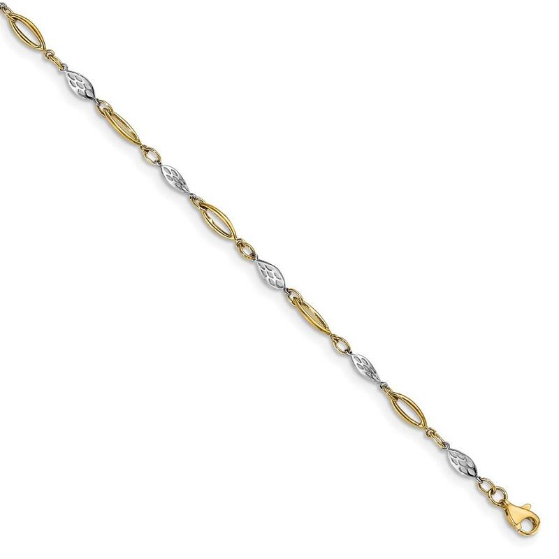 Curata 14k Two tone Gold Fancy Bead Twist Link Anklet 10 Inch