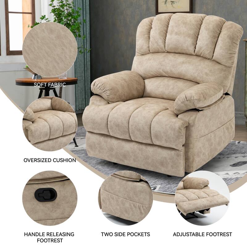 Roomfitters Oversized Manual Recliner Chair Padded Fabric Living Room Seating Ergonomic Lounge Sofa with Wide Armrests