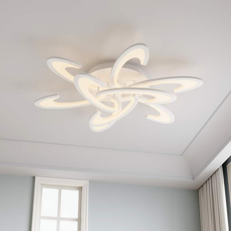 White 9-Light Petal Shaped LED Semi Flush Mount Ceiling Light for Bedroom Kitchen Foyer - White