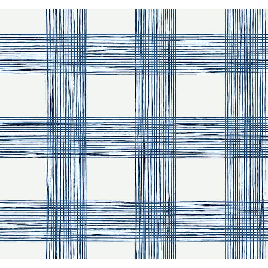 A-Street Prints Scarborough Indigo Striated Plaid Wallpaper