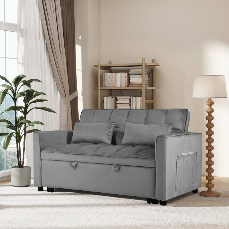 Minimalist Convertible Sofa Bed with Lumbar Pillows, Sleeper Sofa Couch with 3-in-1 Adjustable Backrest - Dark Gray